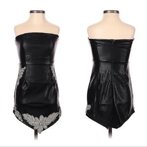 PrettyLittleThing Black Leather Dress with embellishments (xs 0/2)